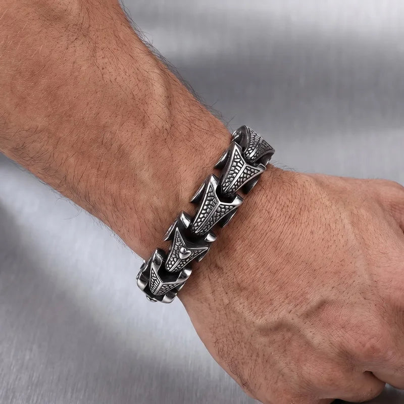 VIKING Double Row Rhinestone Keel Chain Bracelet – Stainless Steel Men's Hip Hop Bangle