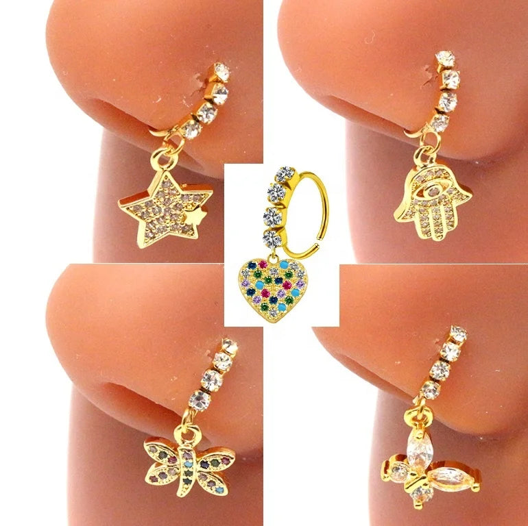 S&S Stainless Steel Dangle Hoop Nose Ring Collection | 66 Designs