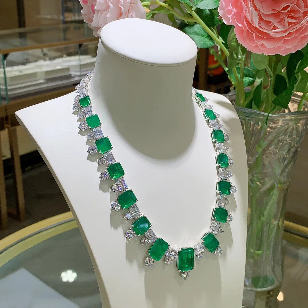 Royal Emerald Cut 925 Sterling Silver Charm Necklace — Luxury Green Zirconia
