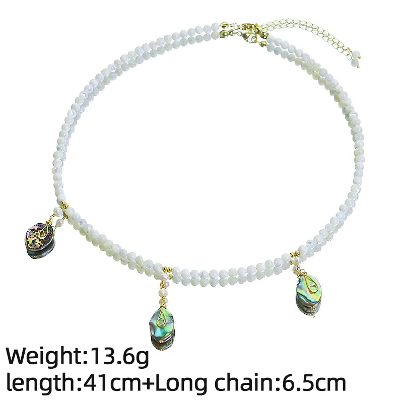 GLSEEVO Natural Freshwater Pearl & Abalone Shell Necklace & Earrings Set — Vintage Coastal Jewellery