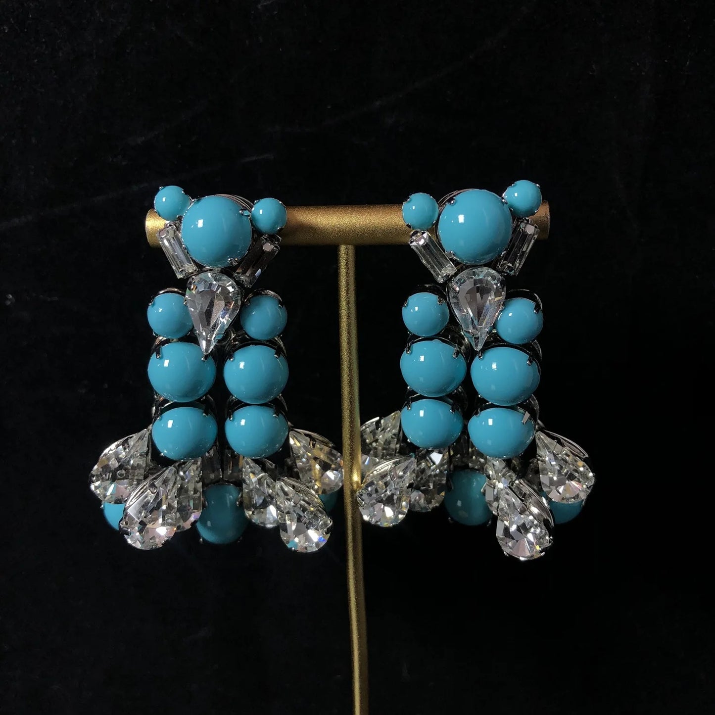 Fashion Jewelry Set Vintage Design Blue Turquoise Rhinestone Necklace and Earrings Jewelry Set