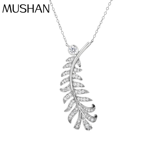 MUSHAN Jewelry Factory S925 Sterling Silver Feather Necklace  High End Accessory for Women  Is Silver Necklace