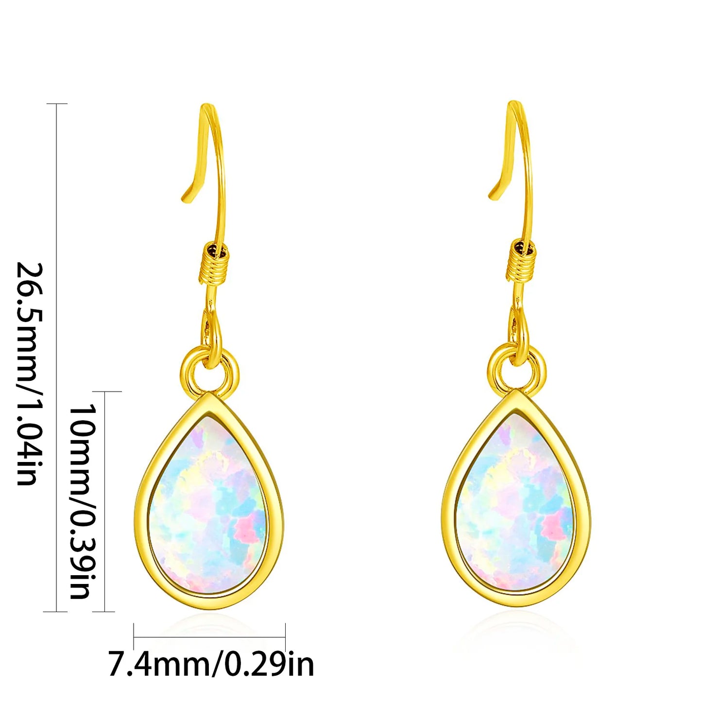 Gilded Teardrop Opal Drop Earrings - Iridescent Multi-Color Opal Inlaid | Retro-Chic Jewelry Bulk Gifts