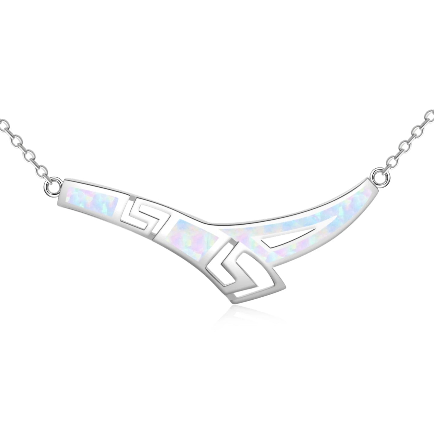 Aobao Christian Silver Plated Copper Link Chain Long Sweater Necklace with Geometric Design Minimalist Opal Stone Women's Gift