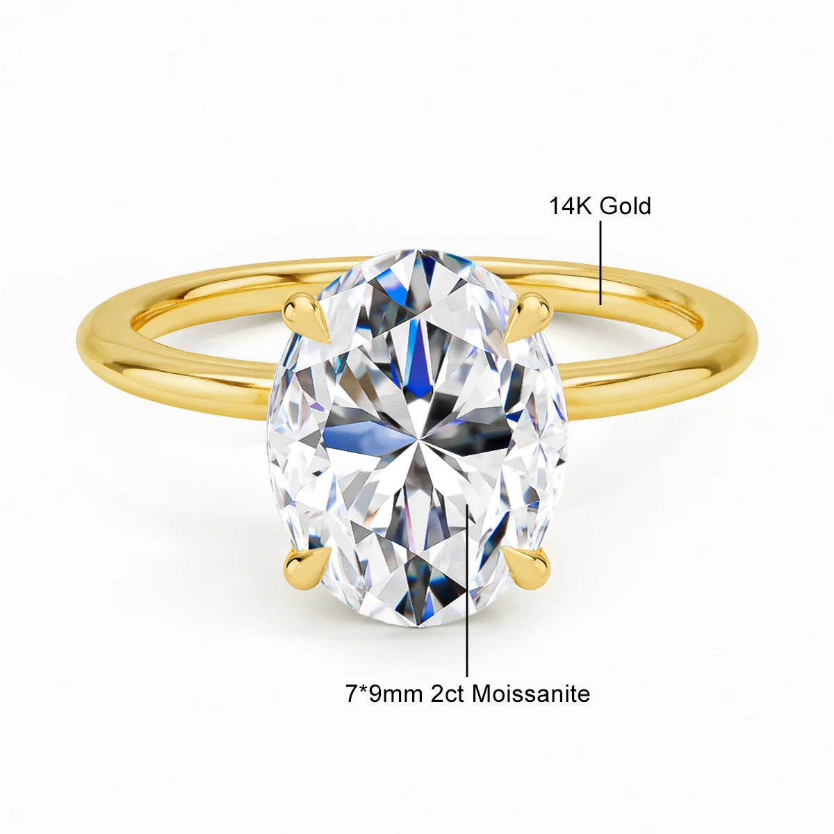 Gioiellieri Fine Jewelry Supplier Woman Engagement Wedding Gift Hollow Real 14K Gold 2ct 3ct Diamond Oval Moissanite Rings