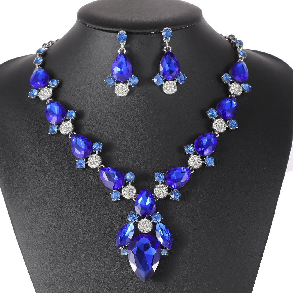Crystal Cross-Mirror Geometric Necklace & Earrings Jewellery Set | 8 Colours Statement Fashion Set