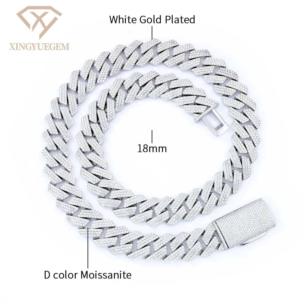 Men's 925 Sterling Silver Hip Hop Jewelry Vvs Iced Necklace 8-20mm Gra Certified Mossanite Moissanite Diamond Cuban Link Chain