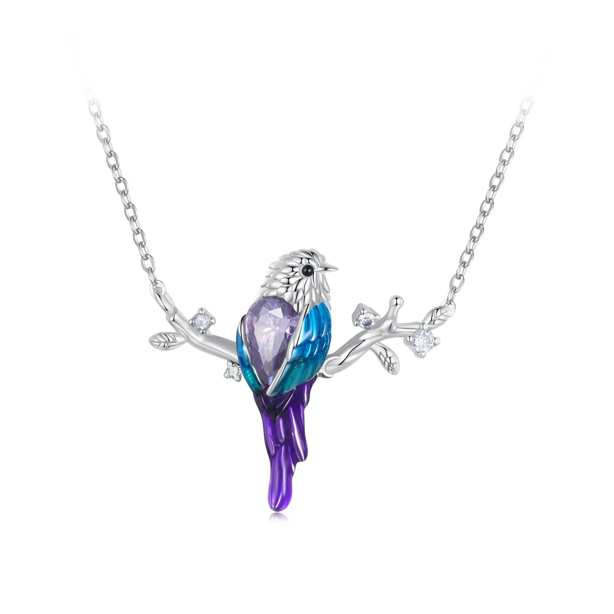 S&S 925 Silver Enamel Kingfisher Jewellery Set – Necklace, Pendant & Earrings – Platinum Plated – Collection