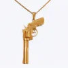 BiG-BOSS Trendy Necklace Stainless Steel 18k Gold Plated Rose Gun Pendant Rope Chain Men Hiphops Hand Gun Pendant Maxi Necklace