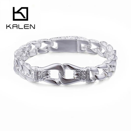 KALEN Fashion Silver Stainless Steel Link Charm Bracelet for Men