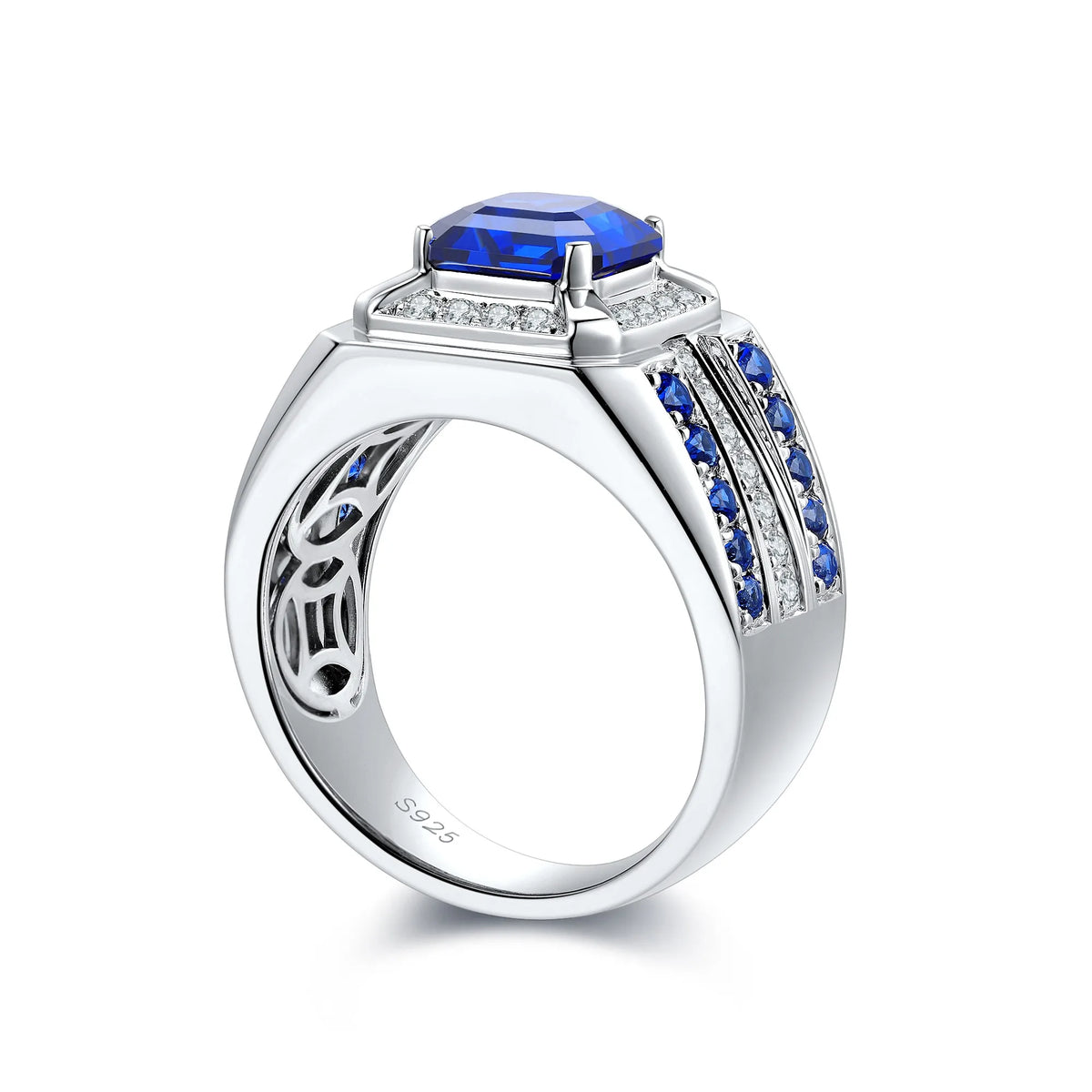 Gemfiori Jewelry Trendy High Quality S925 Silver Cultivated Sapphire Ring Unisex Engagement Ring for Wedding Party or Gift
