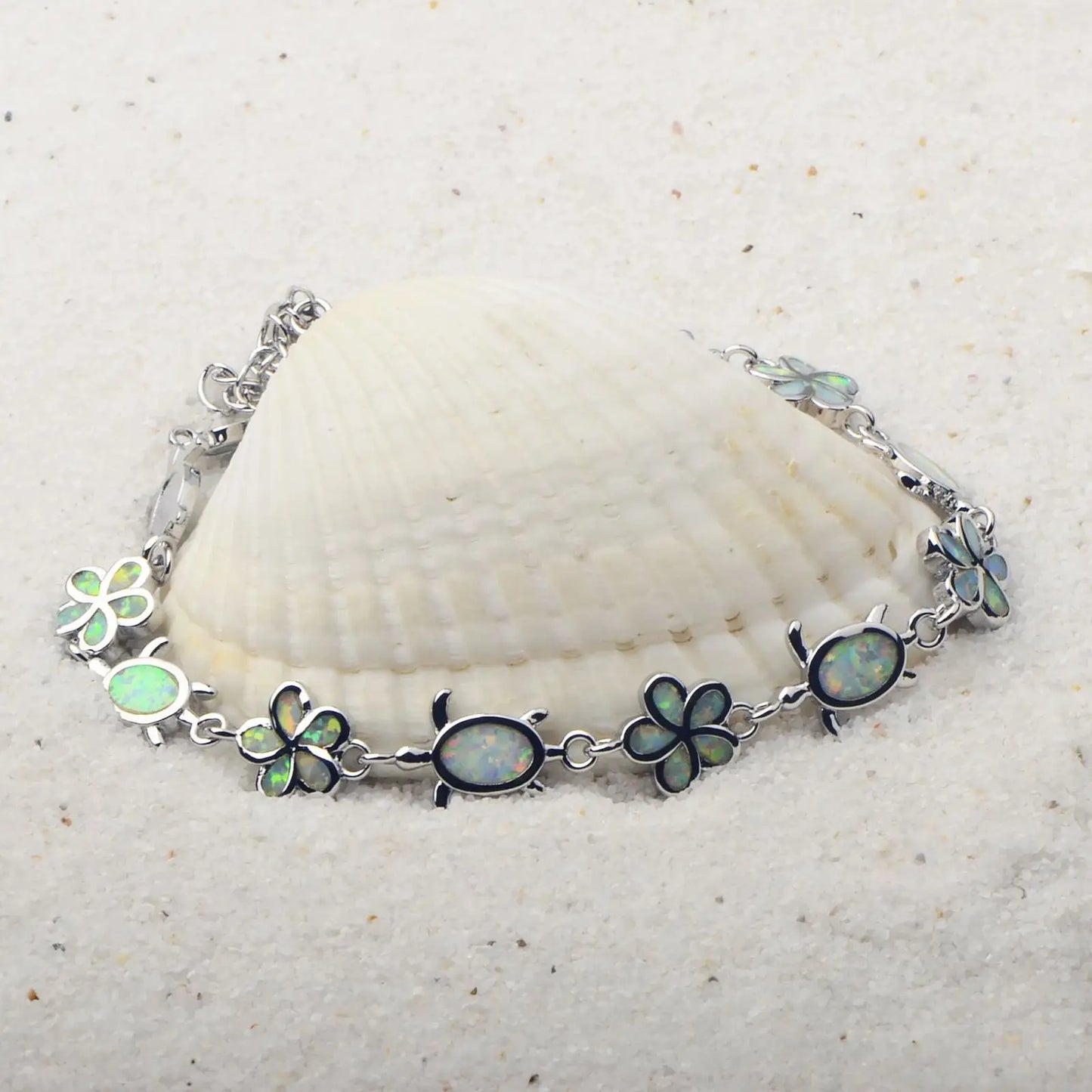 Hawaiian Beach Turtle Flower Christian Opal Beaded Trendy Silver Plated Brass Fashion Jewelry for Women's Anniversary Bulk