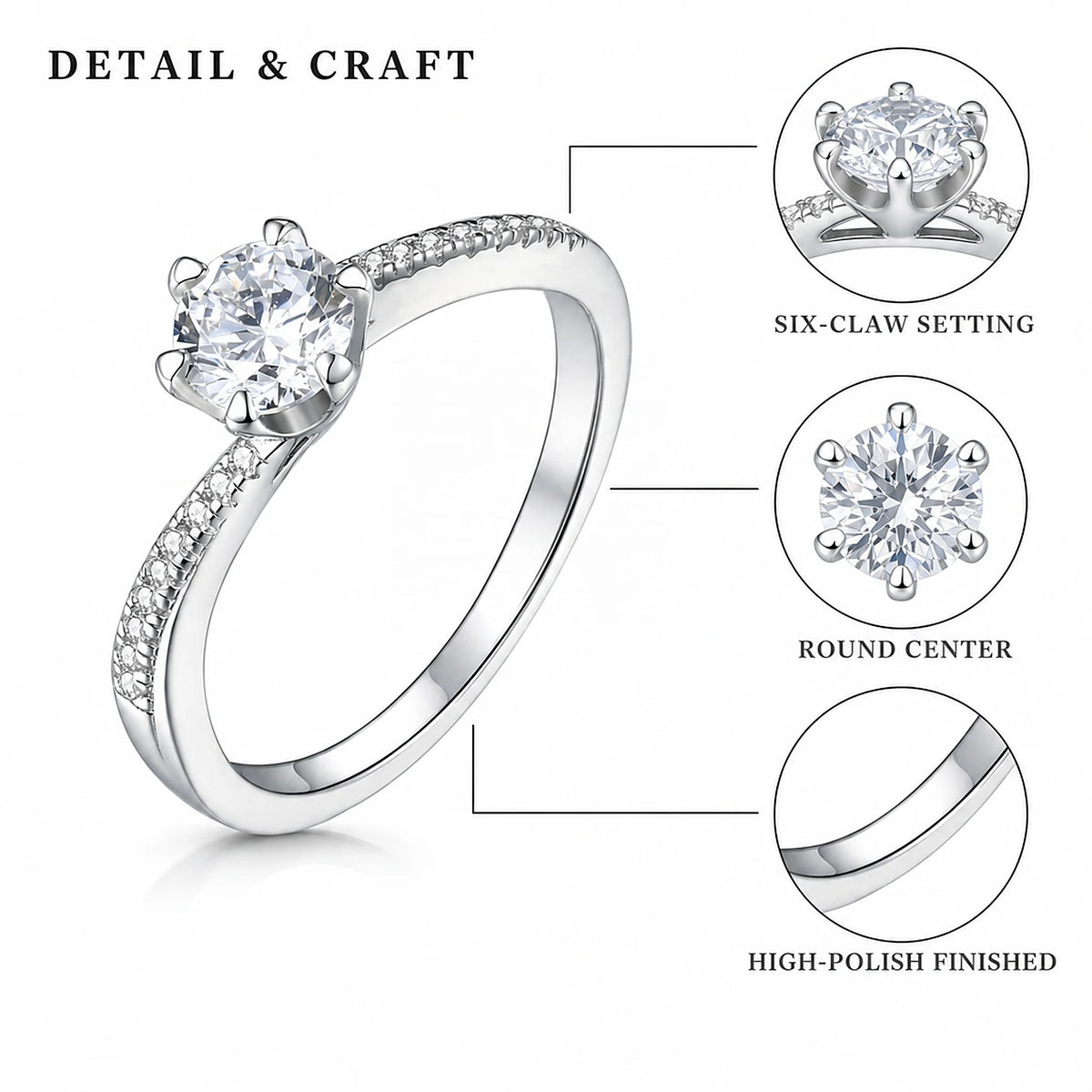 Gioiellieri Timeless Six Prong Lab Grown Diamond Ring 0.5ct D VVS1 9K 10K 14K 18K White/Yellow/Rose Gold PT950 Women Daily-Wear Jewelry