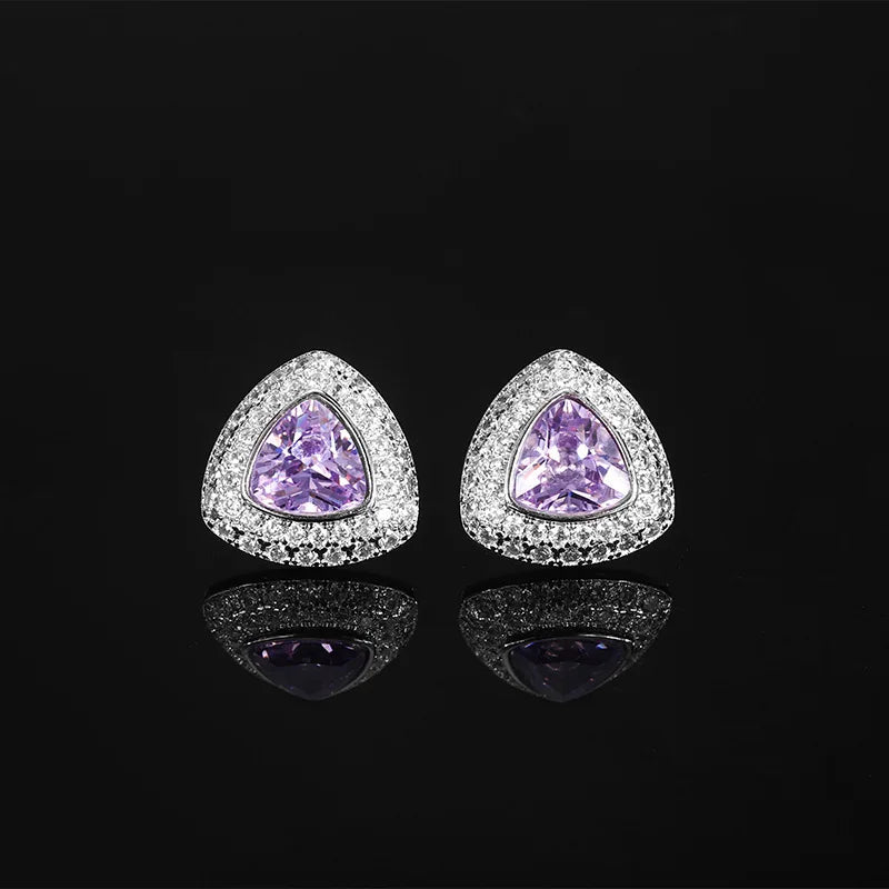 Gemfiori Jewelry Set for Women Fashion Purple Zircon Brass Gold-plated Inlaid Shiny Zircon Set Ring Necklace Earrings