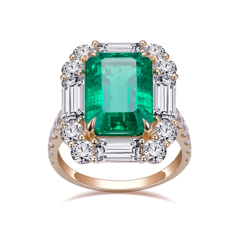 Messi Customized Jewelry MSR-1282 18K Lab Created Emerald Ring Lab Diamond Jewelry