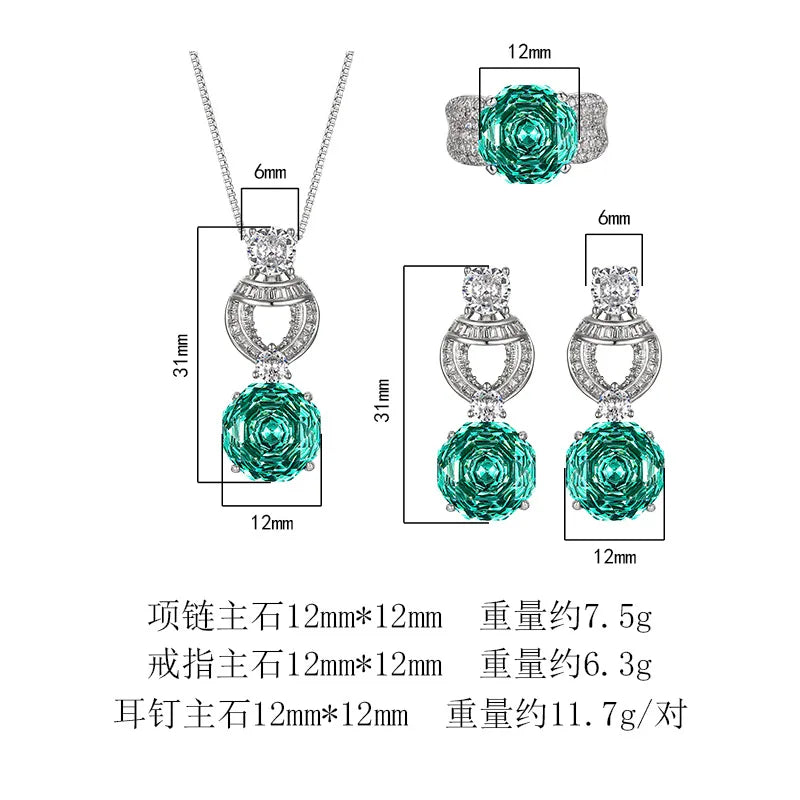 Gemfiori European and American Luxury Zircon Pendant Earrings Rings High-end and Niche Sets Simple and Elegant Jewelry