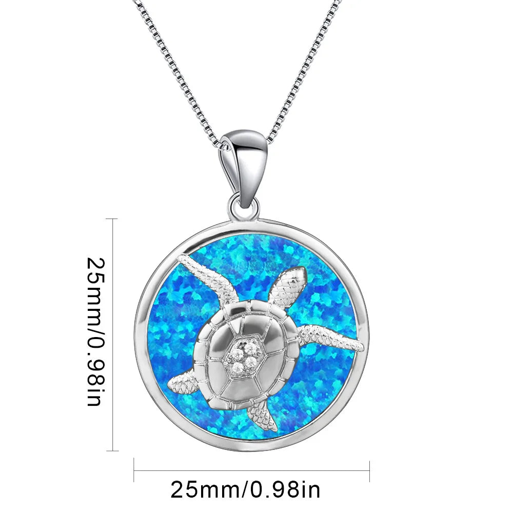 TikTok Viral Hawaiian Turtle Pendant - Blue Opal Statement Necklace Bulk Supply