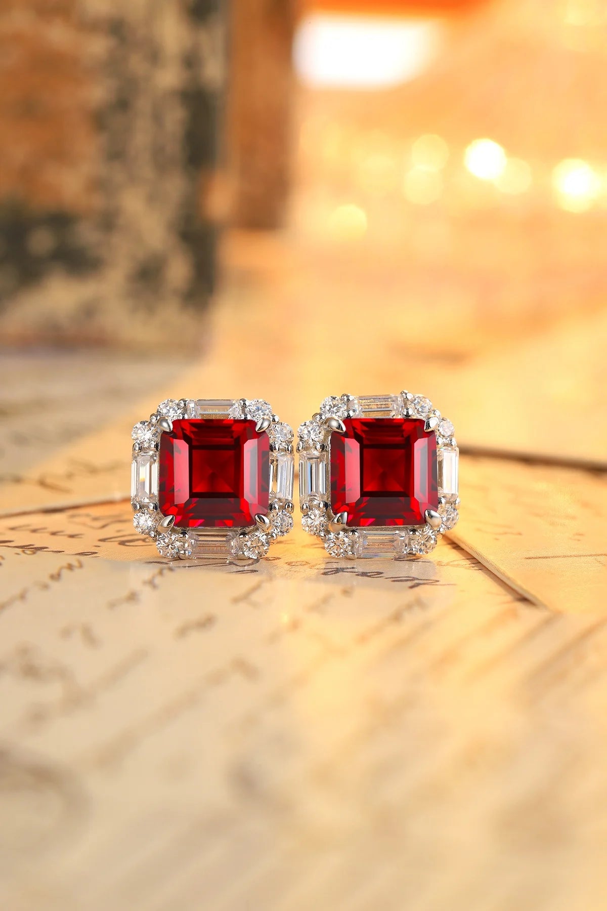Gemfiori Anster High Quality S925 Lab Grown Ruby Earring Stud Dainty Gemstone Stud Earrings for Women Daily Wear Gift