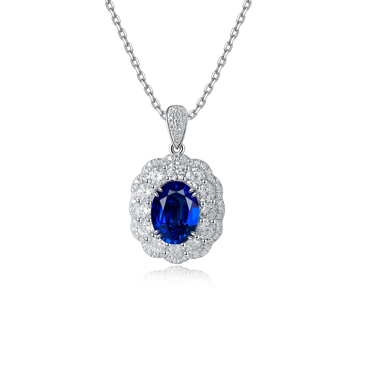 Gemfiori Factory Direct Sale Lab Grown Ruby Blue Sapphire Emerald Moissanite Gemstone Pendant Necklace 925 Sterling Silver Flower Jewelry