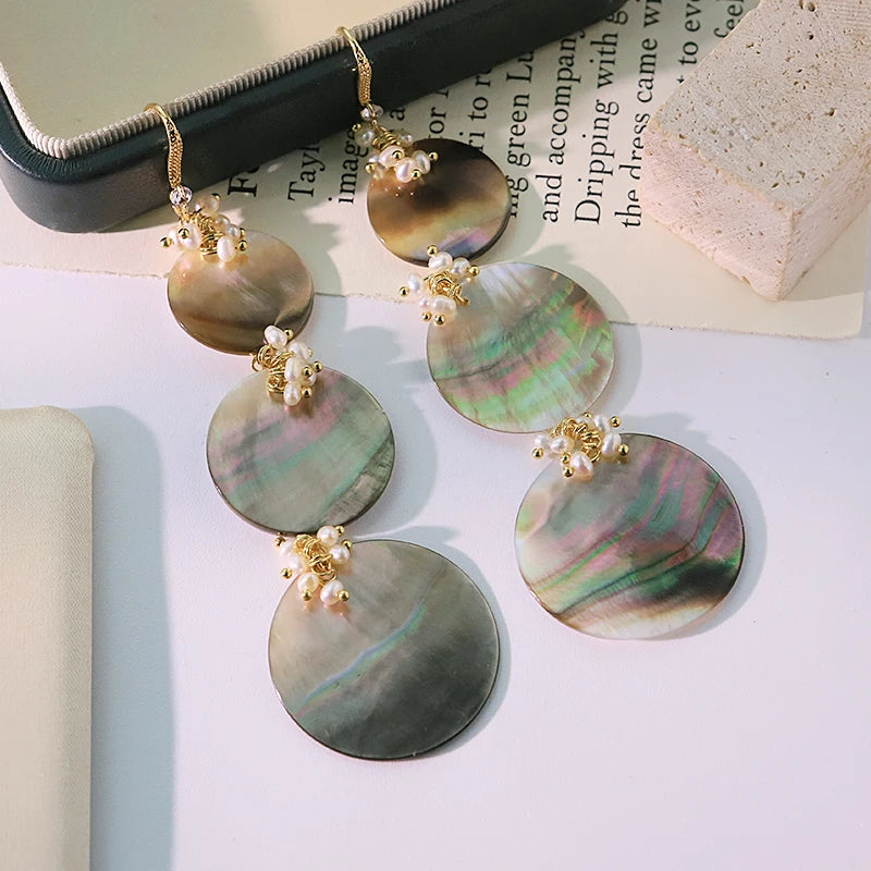 Natural Pearl 3 Pieces Black Shell Pendant Earrings Handmade Design Personality Earrings Banquet Women's Jewelry GE1817A