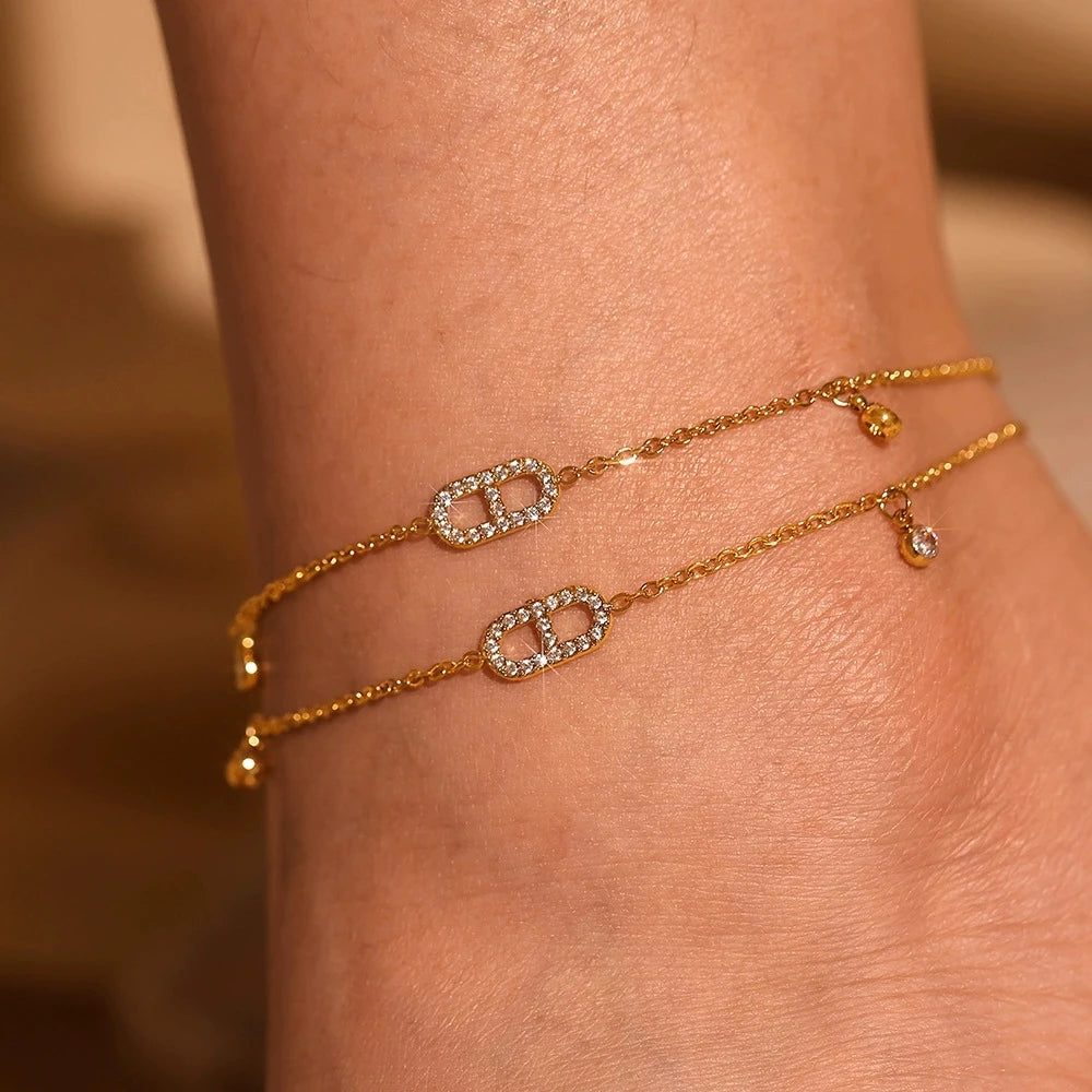 LT-S141 Stainless Steel Zircon Sun-shaped Inlay Ankle Minimalist Foot Chain 18k Gold-plated Accessory Light Luxury
