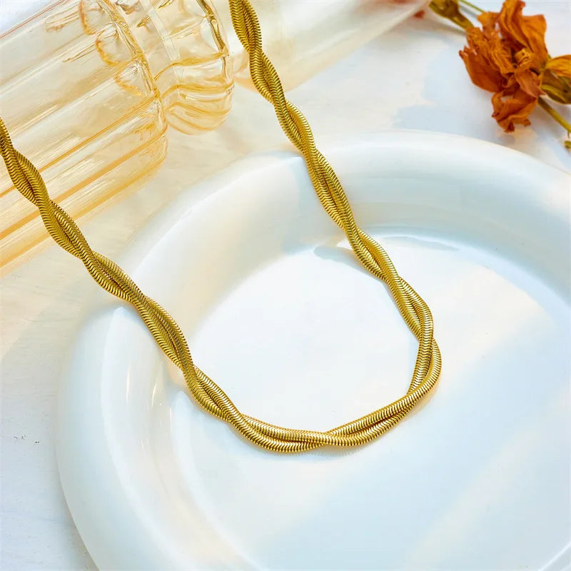 Gold Twist Chain Necklace & Bracelet Jewellery Set | Textured Luxury Fashion Set