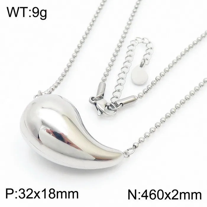 REBEL High-quality Fashion Chubby Water Drop Stainless Steel Hollow Earrings Necklace Charm Temperament Jewelry Set