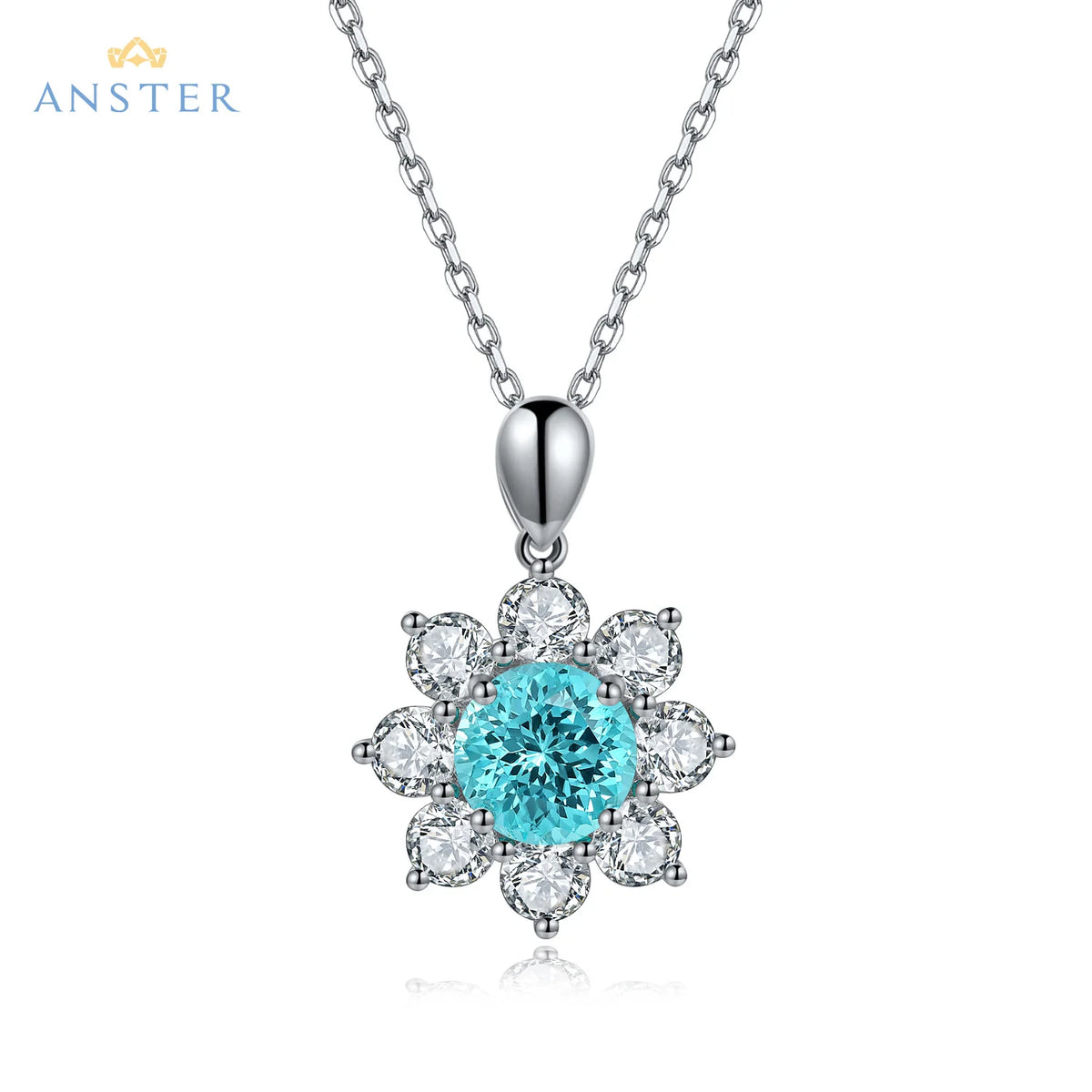 Gemfiori 925 Sterling Silver Christmas Blue Diamonds Pendant Necklace Rhodium Plated Lab Created Paraiba Necklaces Gift for Her