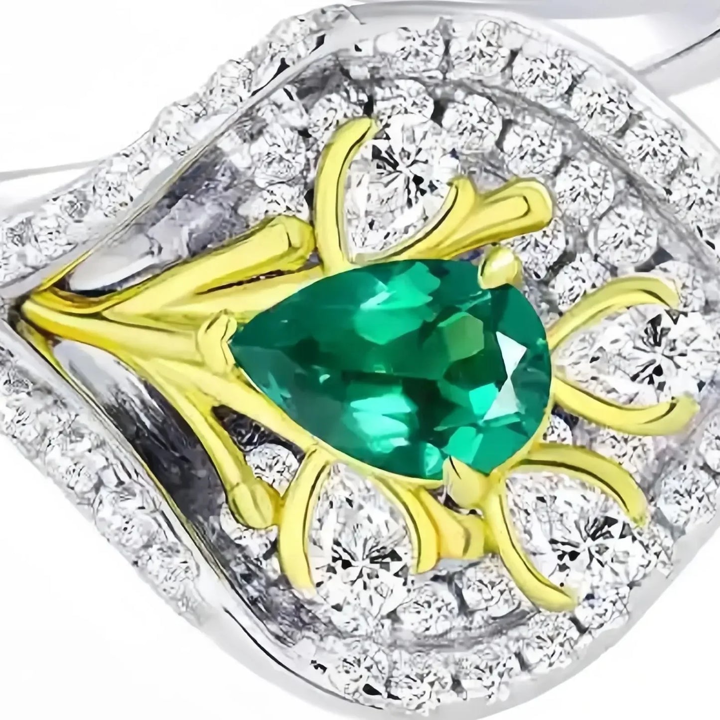 MUSHAN Open Adjustable 925 Sterling Silver Rhodium Plated Engagement Bands with MGI Lab Grown Emerald Gemstone Ring
