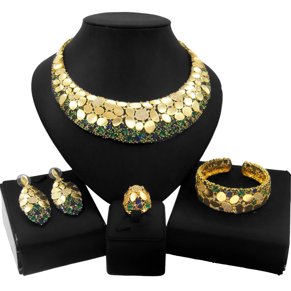 Zhuerrui Fashion Necklace Jewelry Set Brazil 24K Gold Ladies Wedding Jewelry High Quality Italian Custom Jewelry Set HZ210901163