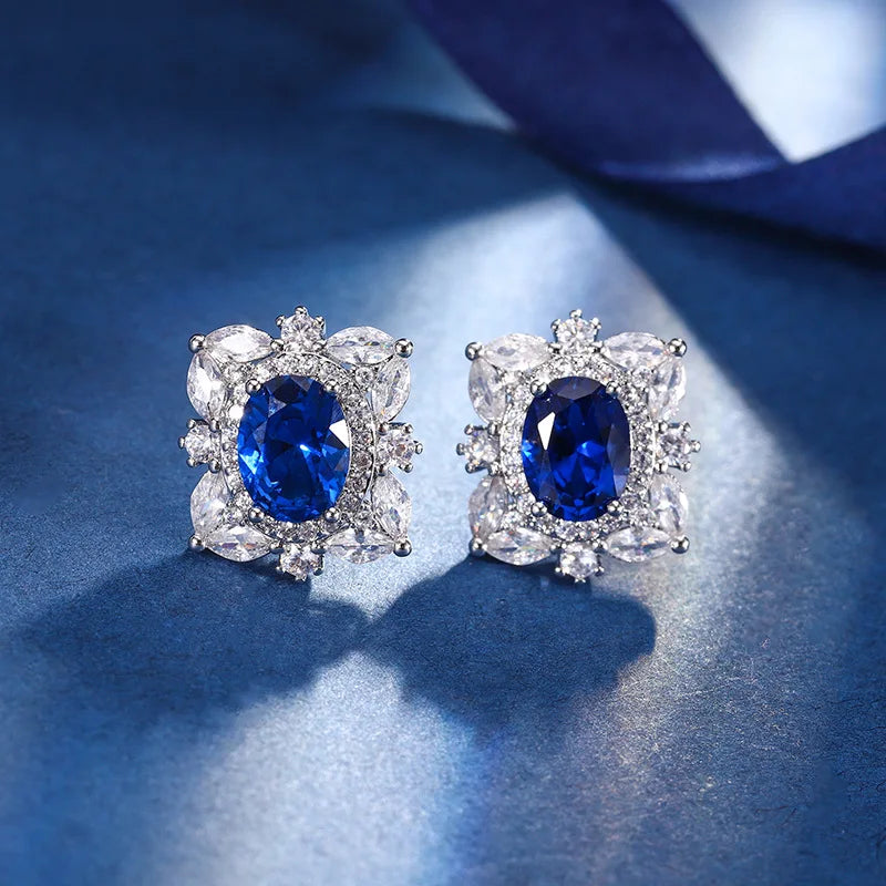 Gemfiori New High-end Design Jewelry Set Inlaid with Blue Zircon Pendant Ring Earrings European and American Luxury Jewelry