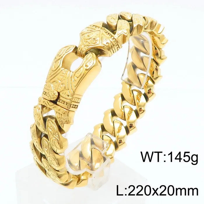 REBEL Fine Jewelry Fashion Cuban Bracelets Men Stainless Steel Nordic Skull Bracelet Homme