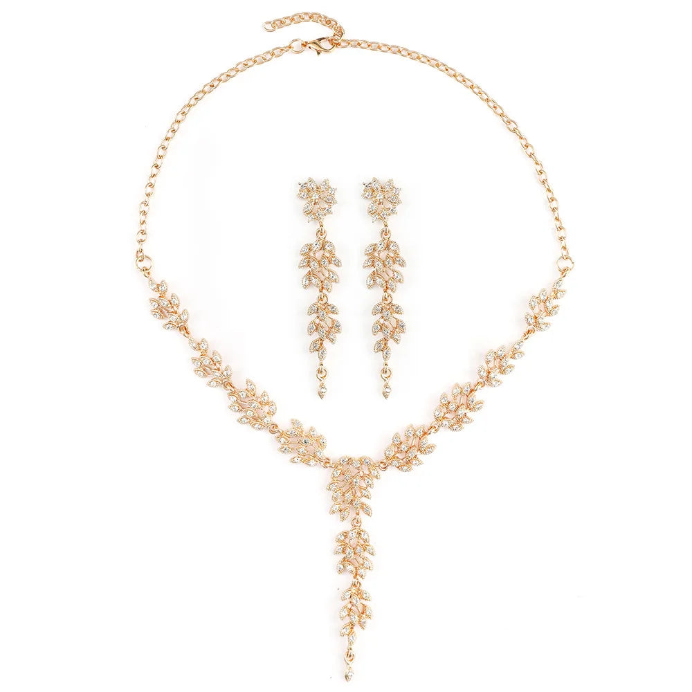 Bridal Zircon & Pearl Geometric Necklace & Earrings Set | High-End Crystal Wedding Jewellery | 4 Colours