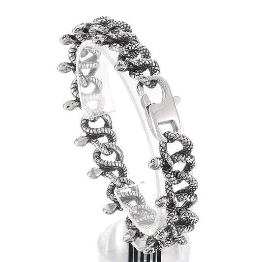 KALEN 210mm Men Punk Stainless Steel Vivid Tangled Snakes Links Bracelet