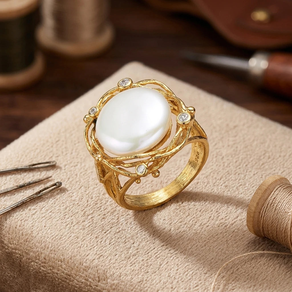 Elegant Classic Design Simple Trendy Luxury White Freshwater Pearl Sterling Silver Custom Ring