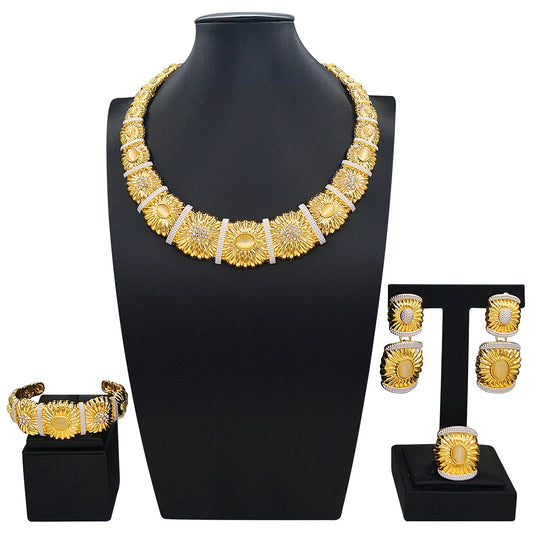 Zhuerrui Italiano Gold Designs Women Jewellery Set Party Fine Costume Jewelry Set Luxury Big Necklace Jewellery Sets I007020