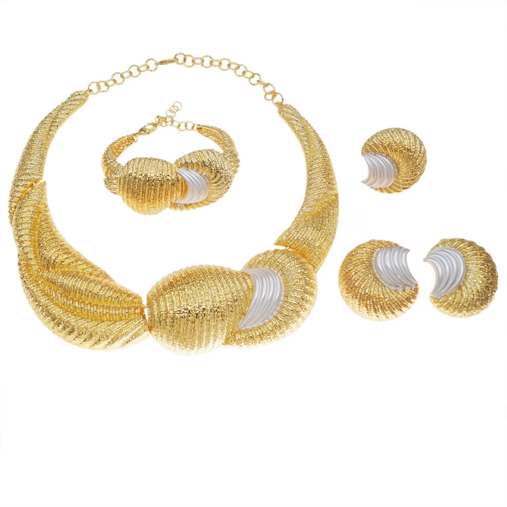 Italian Jewelry Set Alloy Brazilian Jewelry Sets Wedding Party Pendant Spiral Necklace Bracelet Ring Earrings Jewelry Set I00125