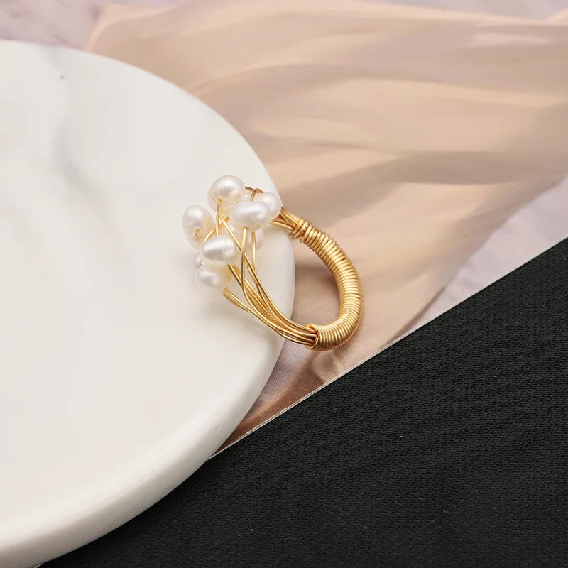 European American 2022 Cross-border New Fashion Ring Creative Personality Luxury Ring Simple Versatile Pearl Rings