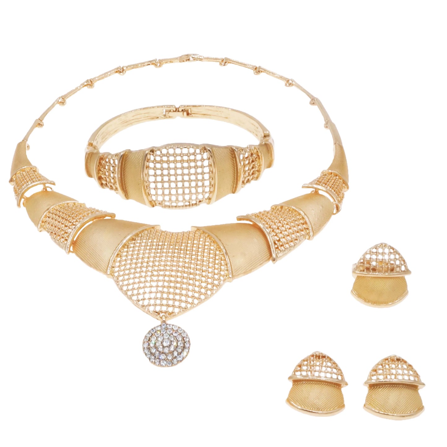 Zhuerrui High-end Bridal Gold Jewelry Sets Simple Silver Pink Beads Necklace Jewelry Set Exquisite Costume Accessories HA23253