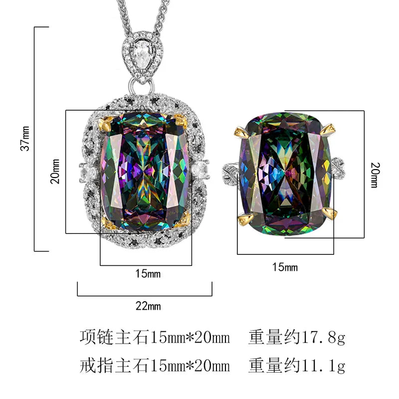 REDheart Fashion Fat Rectangular Gold Plated Zircon Two-Color Pendant Set with Copper Inlaid Zircon for Women's Wedding Party
