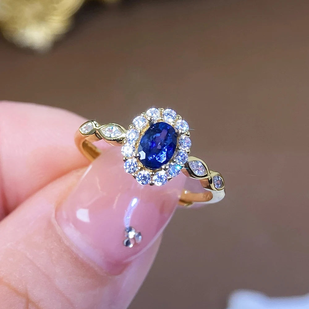 Gioiellieri Genuine Natural Sapphire Ring S925 Sterling Silver Gold Plated Prong Set Minimalist Ladies Daily Wear Party Gift