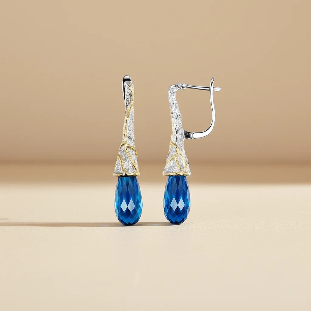 Inspired Design Thailand Blue Stone 925 Sterling Silver Teardrop Earrings