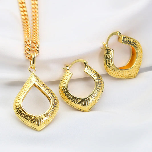 Elegant Vintage 18K Gold Plated Copper Jewelry Set for Women Allergy-Free Necklace and Earrings for Weddings Ramadan Holidays