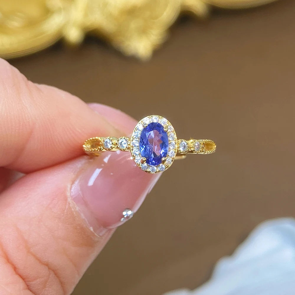 Gioiellieri Genuine Tanzanite Oval Cut Solitaire Ring Rhodium Plated Luxury Ladies Fashion Jewelry Daily Wear Wedding & Anniversary Gift