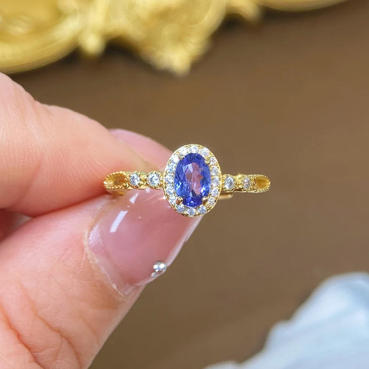 Gioiellieri Genuine Tanzanite Oval Cut Solitaire Ring Rhodium Plated Luxury Ladies Fashion Jewelry Daily Wear Wedding & Anniversary Gift