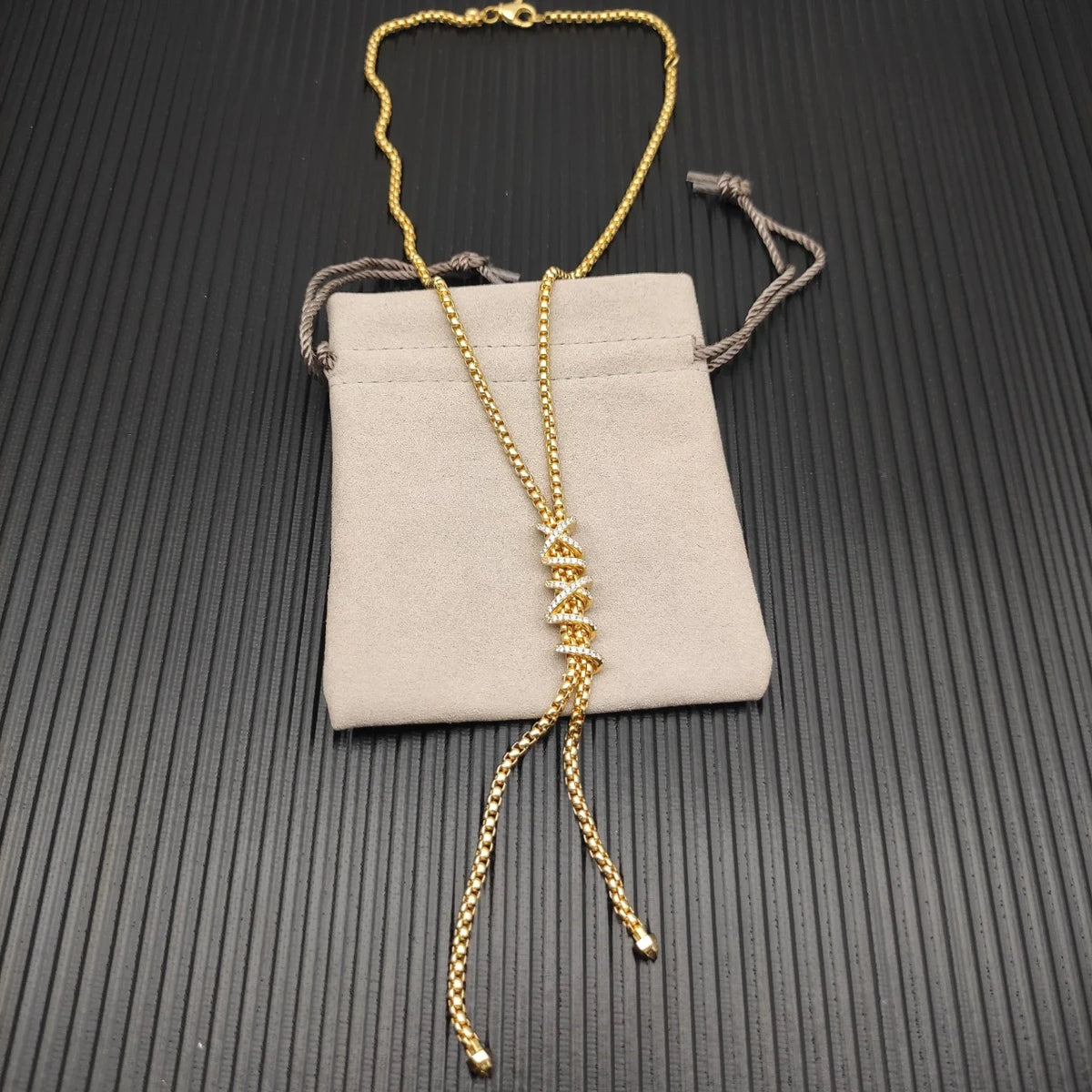 DY High-Quality Silver-Plated Square Box Chain Diamond Necklace. Gold-Plated Tassel Diamond Necklace. Jewelry Wholesale.