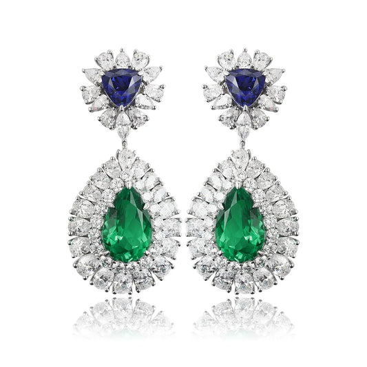 Gemfiori Vintage Sterling 925 Silver Drop Earrings Rhodium Plated Pear Cut Lab Grown Gemstones Women Jewelry Wedding Gift