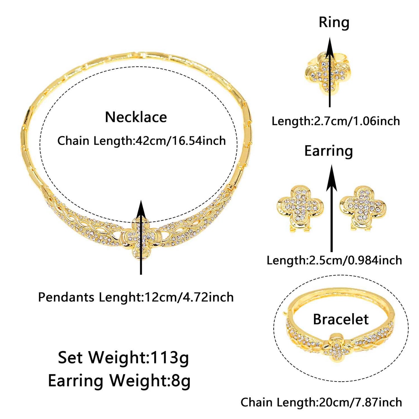 Zhuerrui Fashion Diamond-Encrusted Jewelry Four Sets of New Four-Leaf Clover Flower Shape Sweet High-Grade Fine CraftHA240503