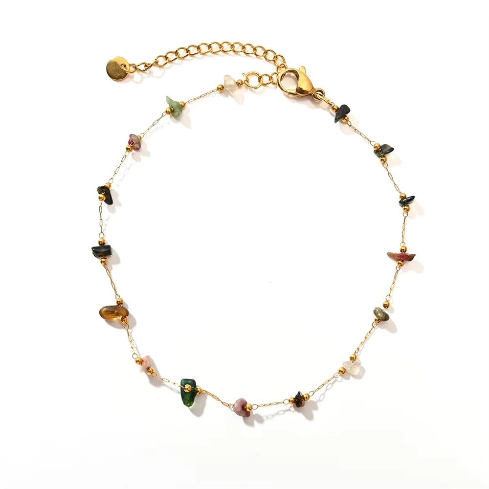 Fashion Beach Style Stainless Steel Ankle Chain Colorful Stones Anklets for Women