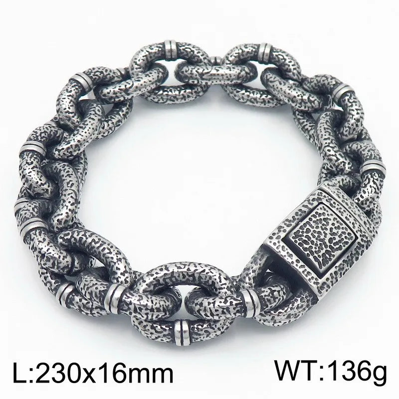 REBEL Retro Fashion Bracelets Men Stainless Steel Twisted Nail Links Bangles